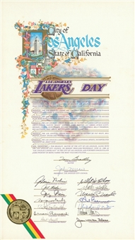 1988 City Of Los Angeles Proclamation of Los Angeles Lakers Day (Abdul-Jabbar LOA)